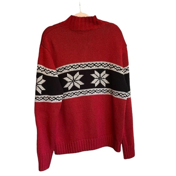 Retreat Dark Red Knit Sweater Zip up-Snowflake Design - Wool Blend - Size Large - Picture 8 of 11